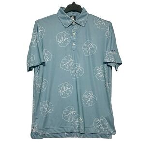 FootJoy Mens Monstera Leaf Print Golf Polo Shirt‎ Blue Gray Stono Ferry Size M